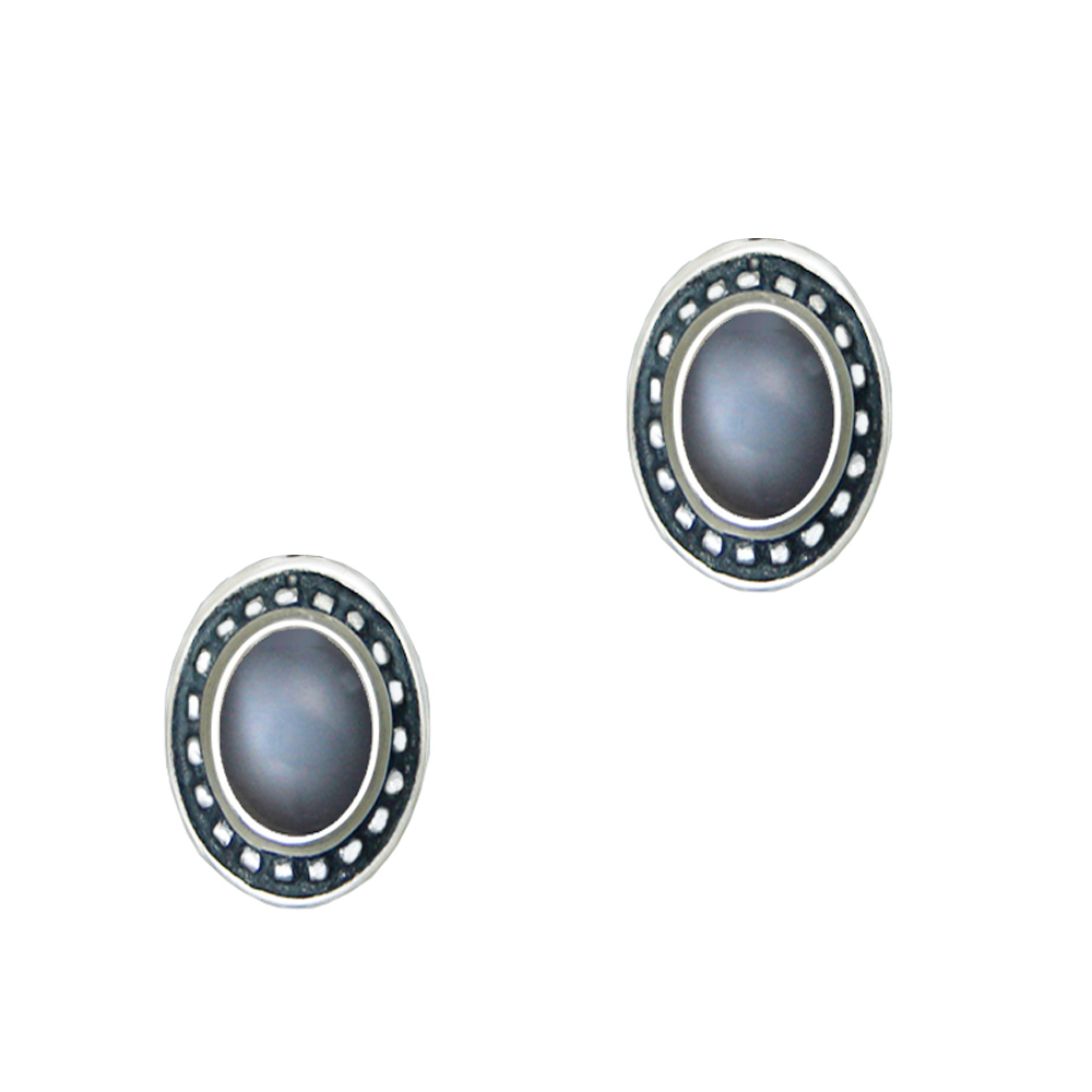 Sterling Silver Grey Moonstone Post Stud Earrings